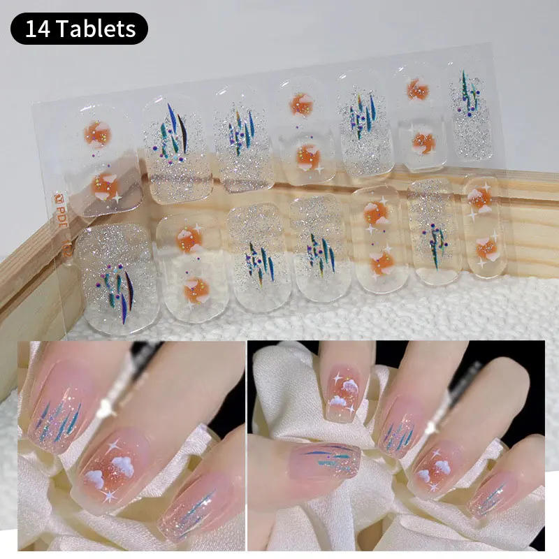 Description Picture 2 of item14Tips Nail Stickers Flowers Gradient Color Adhesive Full Cover Semi Cured Gel Nail Wraps DIY Manicure Arts Decals Long Lasting