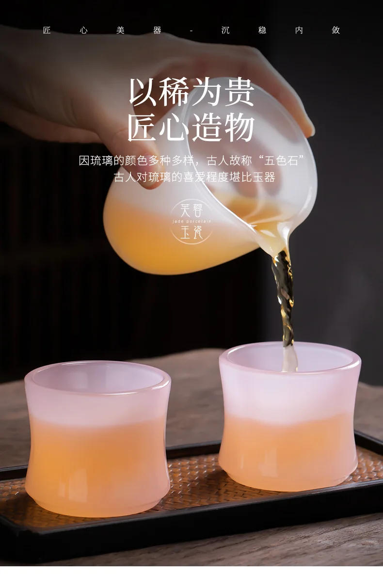 Description Picture 6 of item100ml Furong Jade Porcelain Tea Cup Sakura Pink Bamboo Joint Glass Large Capacity Teacup Chinese Style