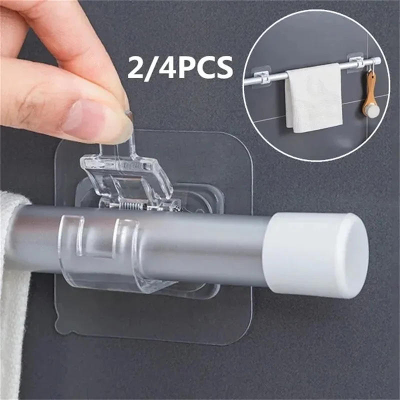 Description Picture 2 of item2/4pcs Nail-Free Adjustable Curtain Rod Holder Clamp Hook Rod Bracket Holders Adhesive Wall Curtain Fixed Clip Hanging Rack Hook