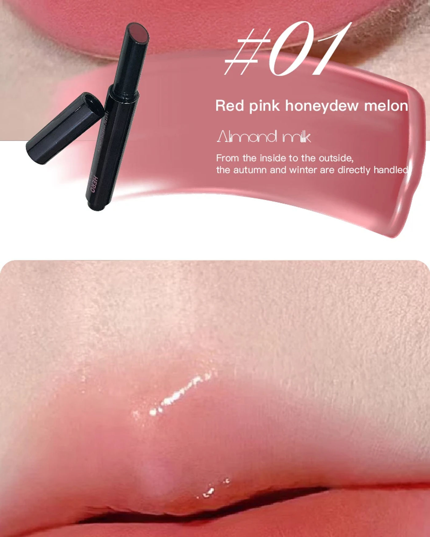 Description Picture 6 of itemRed and pink mirror lipstick is rich in color smooth and moisturizing in texture  forms a film that doesn't stick to the mouth
