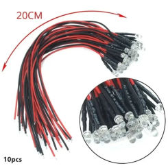 10Pcs 5mm 20cm Pre Wired LED Round Light Lamp Bulb Chip Beads Cable DC 12V Emitting Diodes