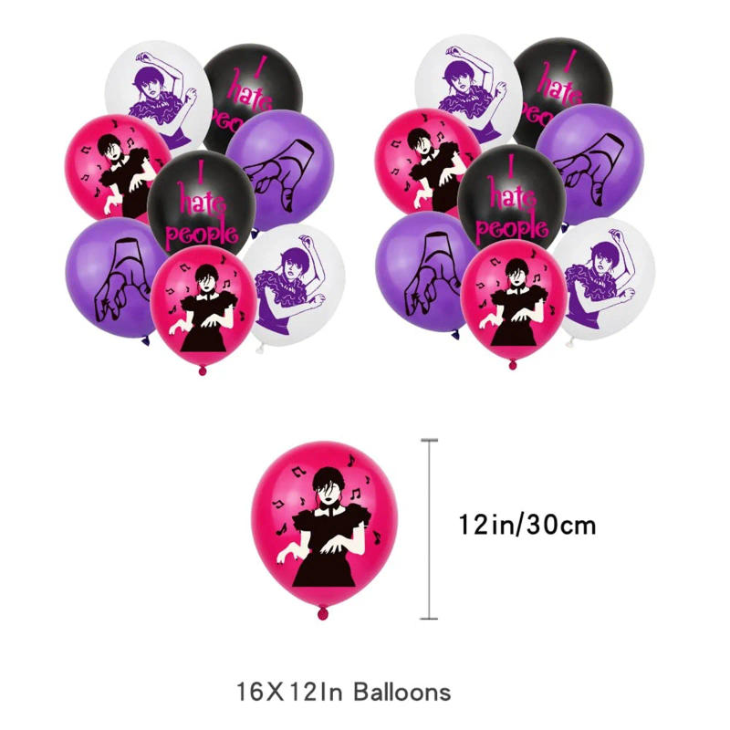 Description Picture 6 of itemWednesday Addams Birthday Decorations Party Supplies Cake Topper Party Decorations Happy Birthday Banner Latex Balloon