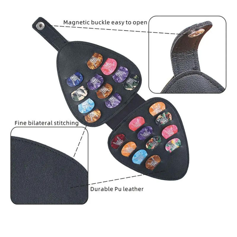 Description Picture 5 of itemGift Portable Guitar Picks Holder Large Capacity Universal Plectrums Bag Leather with Lanyard Picks Storage Pouch