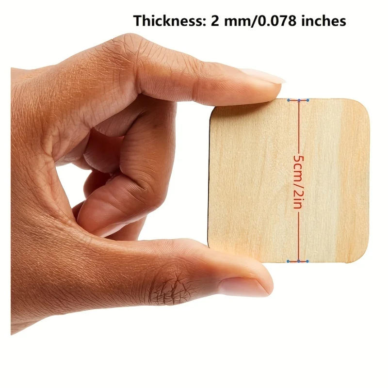 Description Picture 4 of item50Pcs Unfinished Wood Pieces,2X2 Inch Blank Wood Squares,Wooden Square Cutouts Tiles for DIY Crafts Painting Coasters Engraving