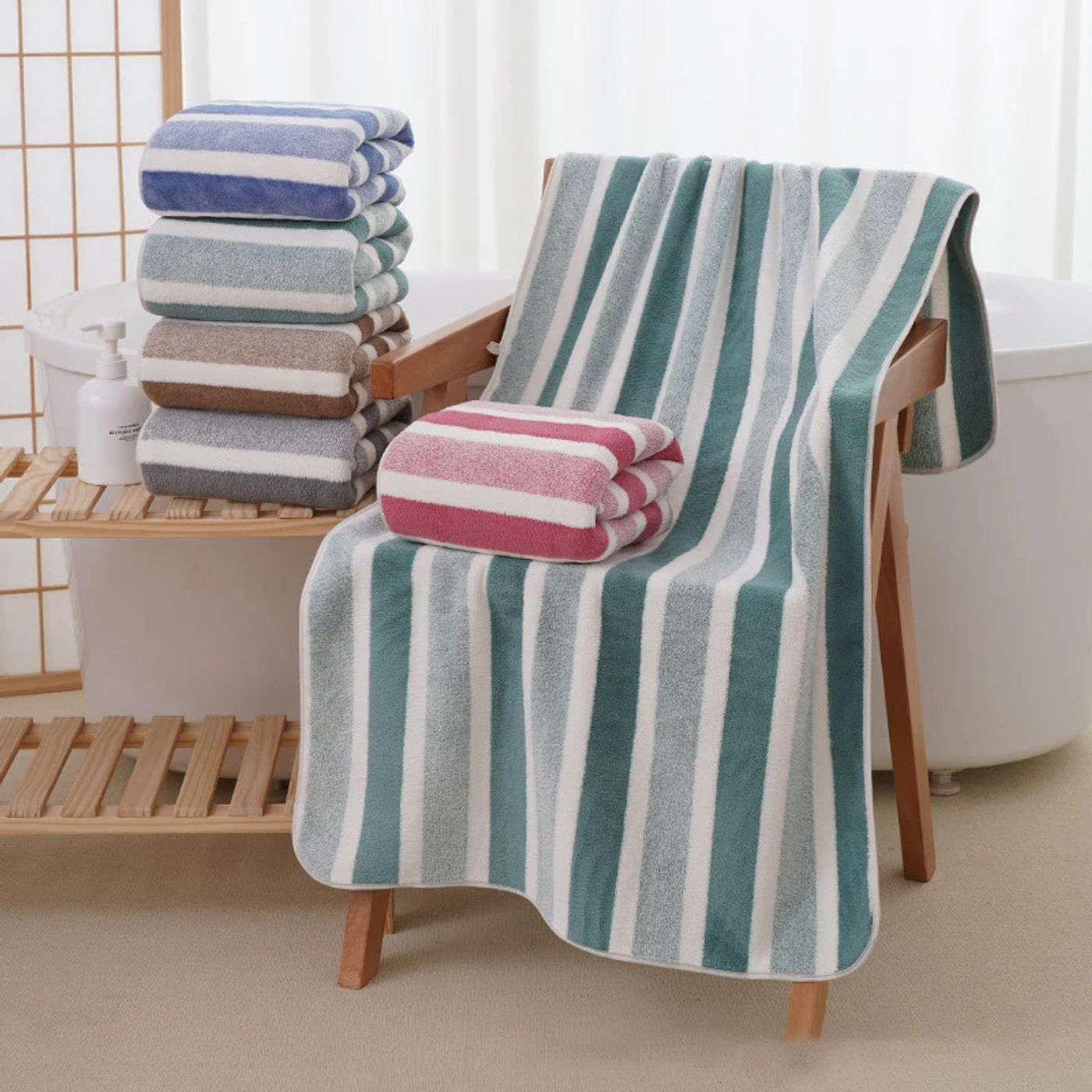 Description Picture 5 of item1pc Wide and Deep Coral Fleece Printed Towel and Bath Towel Set Absorbent and Dry Hair Bathroom Accessories Sets Bathroom Towels
