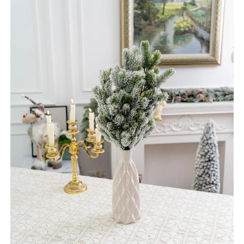 Description Picture 2 of item1pcs Christmas Tree Pine Branches Artificial Fake Plants Snow Pines Garland For Christmas Wreath Party Decor Xmas Gifts Ornament