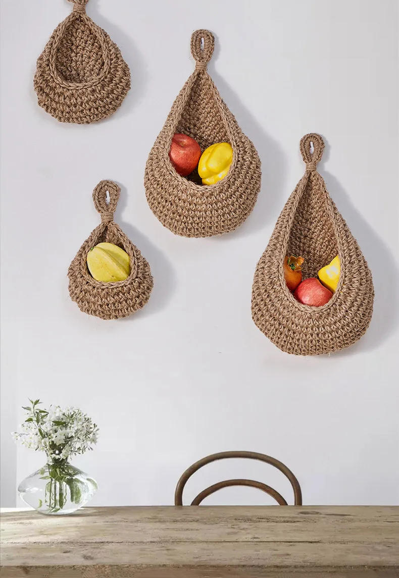 Description Picture 2 of itemHandwoven Hanging Wall Vegetable Fruit Basket Organizer Container Decor for Kitchen Garden Mount Wall Plant Flower Onion Storage