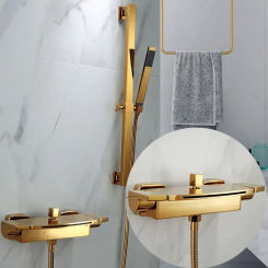 Bathtub Shower Set Wall Mounted Gold Bath and Shower Faucet, Bathroom Cold and Hot Bath and Shower Mixer Taps Brass