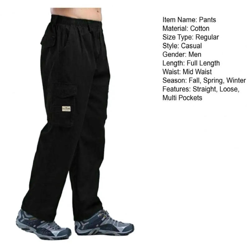 Description Picture 2 of itemMen Bottoms Streetwear Men's Wide Leg Pants with Elastic Waist Multi Pockets Breathable Fabric for Casual Comfort Style Solid