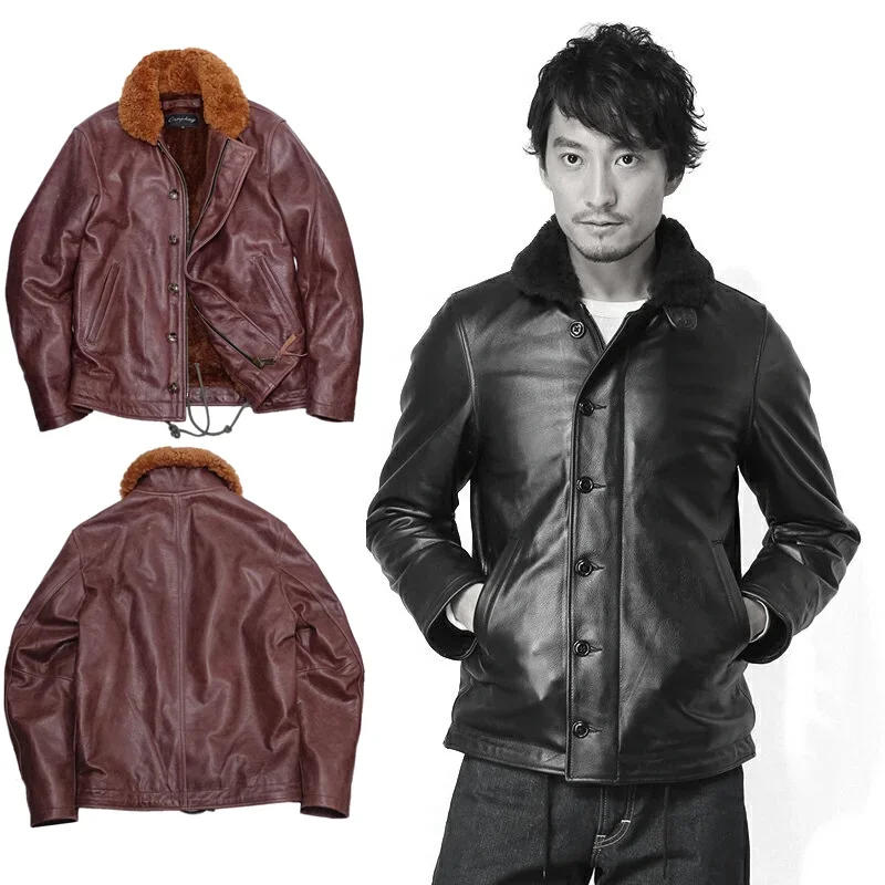Description Picture 6 of itemshipping.New Free Winter quality brandGenuine leather jacket.men classic N1 style Italy cowhide coat.Fleece clothes.