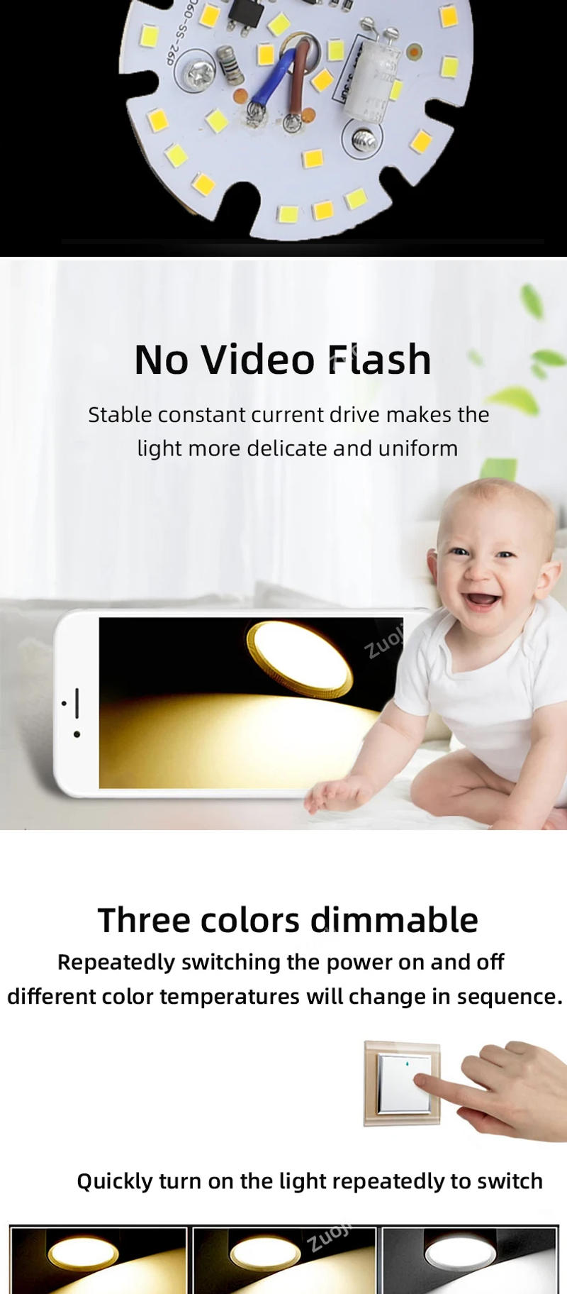 Description Picture 5 of itemLed Ceiling Lamp Gold Downlight Dimmable Spotlight 5W 10W 15W 25W Panel Lights For Kitchen Shop Lighting 185-265V Ceiling Light