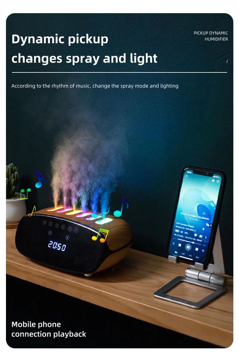 Description Picture 5 of itemNEW 6 Spray Nozzles Pickup Dynamic Air Humidifier with Bluetooth Speaker RGB Night Light Spray Change with Music Remote Control