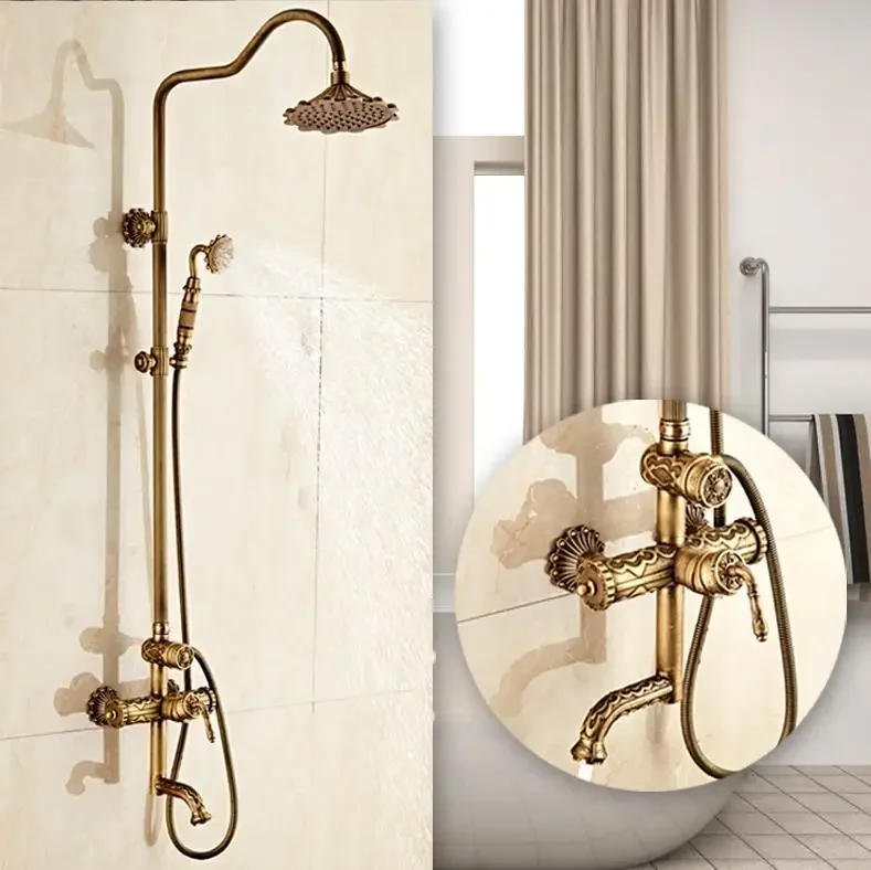 Description Picture 2 of itemAntique Brass Carving Rainfall Shower Set Faucet Mixer Tap With Tub Bath &Set Bathtub