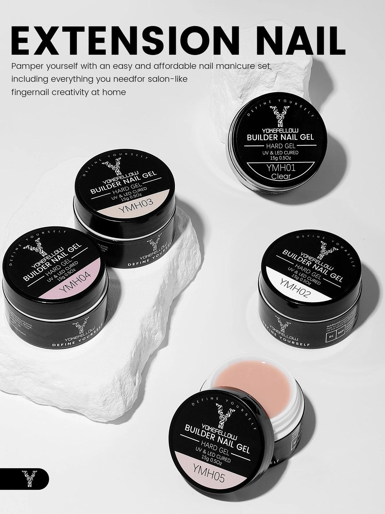 Description Picture 3 of itemYOKEFELLOW 15g Builder Gel Nail Polish for Nail Extension Gel YMH04 Jelly Nude Pink Construct Extend UV Acrylic Gel Nail Art DIY