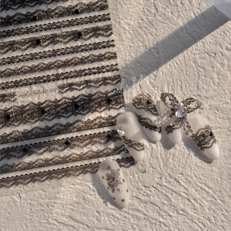 Description Picture 6 of item5D Relief Finely Crafted White Black Pink Lattice Lace Stripe Love Bow Adhesive Nail Art Stickers Decals Manicure Beauty Charms