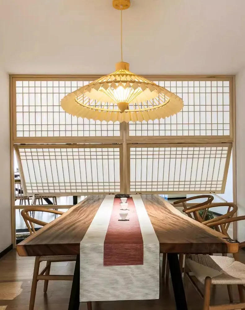 Description Picture 5 of itemWabi-Sabi Style Japanese Handmade Bamboo Umbrella-Shaped Chandelier Living Room Bedroom Restaurant Study Hanging Pendant Lights