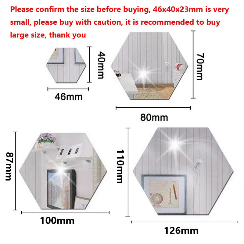 Description Picture 4 of item3D mirror 6/12pcs wall sticker hexagonal decal home decoration DIY self adhesive mirror decoration sticker art wall decoration