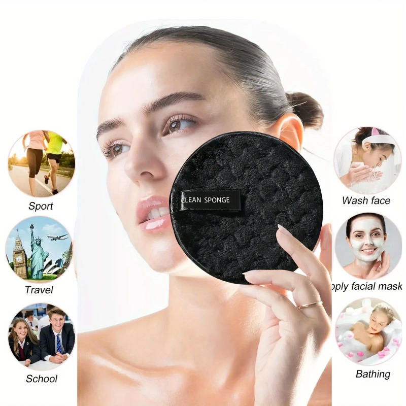Description Picture 5 of item8pcs Face Makeup Remover Cotton Pads Rounds Reusable Soft Makeup Cleaning Puff Double-Sided Face Cleansing Removal Sponge Washab