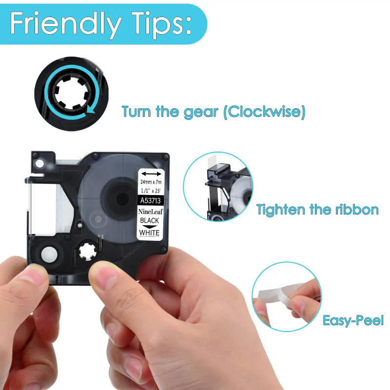 Description Picture 6 of item10PK 24mm D1 Standard Tape Labels Compatible for Dymo 53713 LabelWriter 450 Duo Printers Black on White Laminated Labels Tape