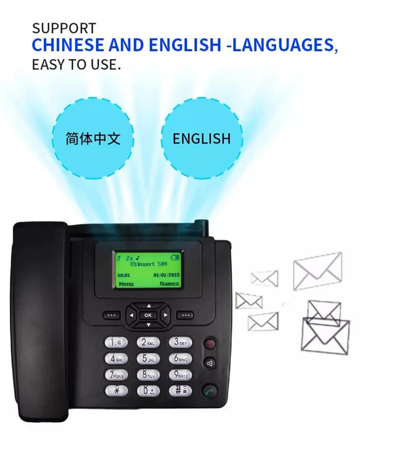 Description Picture 5 of item1 Set 4G Cordless Phones With Dual GSM SIM Card SD Card MP3 Wireless Fixed Phone Desktop Telephone for Office Home