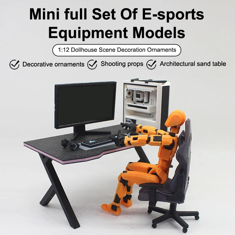 Description Picture 2 of itemMicro Scene Props Dollhouse Esports Furniture Set: Desk, Chair, Keyboard, 1/12 Scale