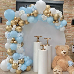 103pcs Macaron Blue Happy Birthday Latex Balloon Party Wedding Backdrop Arch Baby Shower White Golden Decor Vacation Atmosphere