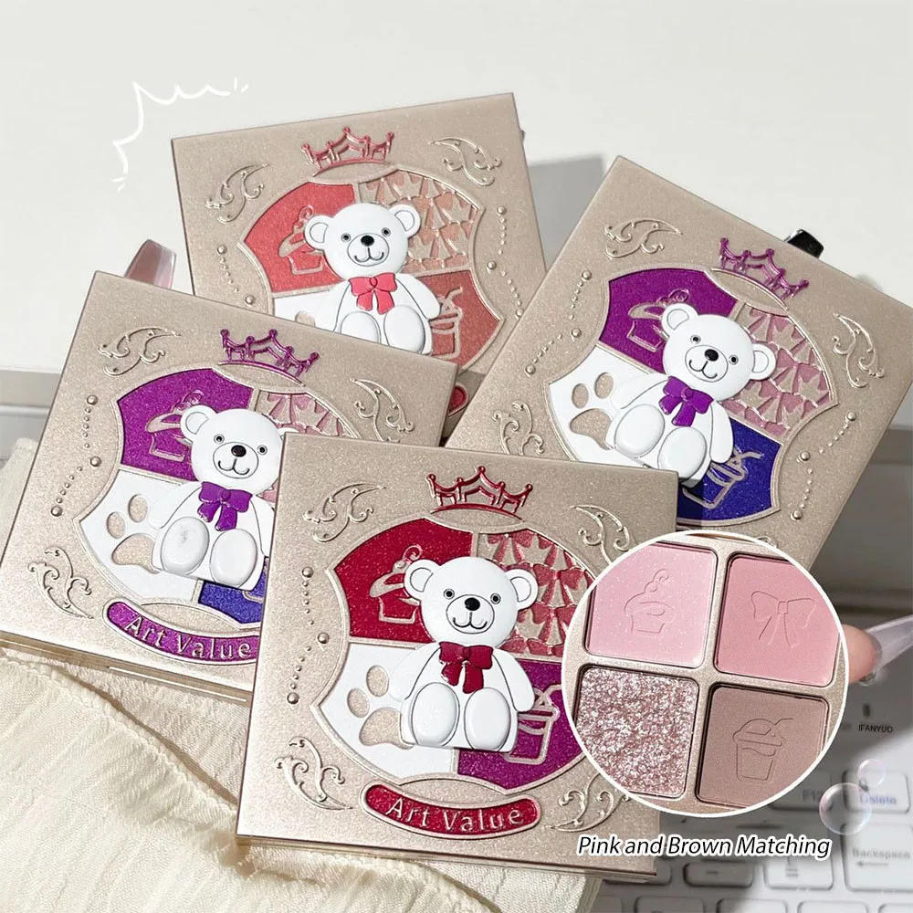 Description Picture 4 of itemCute Bear 4-color Eyeshadow Palette Glitter Matte Pink Brown Shimmer Waterproof Lasting Eye Shadow Highlighter Makeup Cosmetics