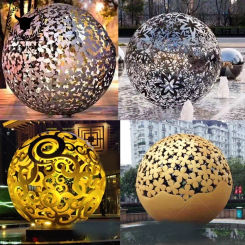 Manufacturer Custom Stainless Steel Sculpture Garden Outdoor Luminous Stainless Steel Hollow Ball SUS 304