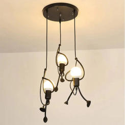 LED Pendant Lights Vintage Iron Little Man Hanging Lamp for Home Living Children's Room Dining Table Decor E27 Pendant Light