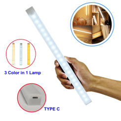 Type C Rechargeable Motion Sensor LED Night Light Wireless Strip Bar Backlight Lamp for Kitchen Cabinet Wardrobe Staircase