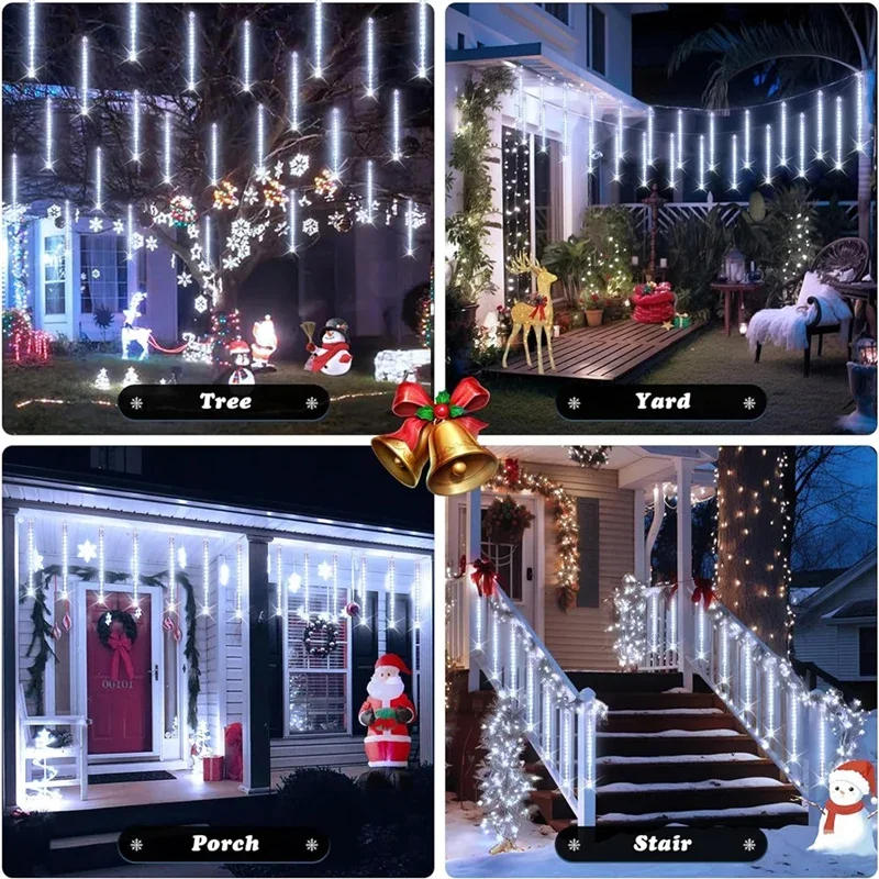 Description Picture 6 of itemChristmas 2025 New Year 32/24/16/8 Tubes Meteor Shower Rain Lights EU/US Falling Raindrop Fairy String Light for Street Garland