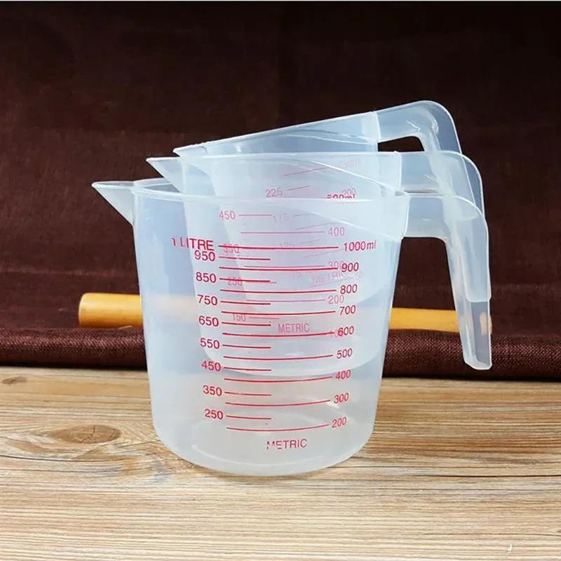 Description Picture 3 of item3Pcs Kits Baking Liquid Measuring Cups PVC Scale Cup Plastic Measuring Volume Beaker Kitchen Baking Tools