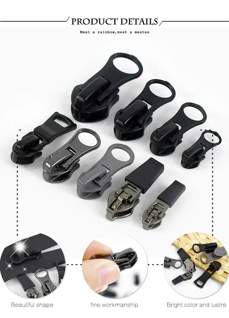 Description Picture 5 of item10/20Pcs 3# 5# 8#10# Reversed Zipper Slider For Nylon Waterproof Zips Heads Luggage Coat Invisible Zip Pull DIY Sewing Accessory