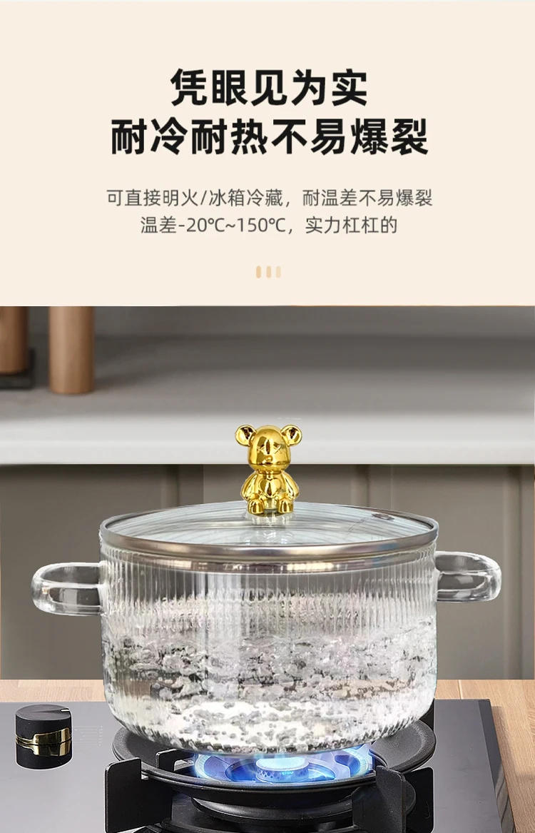 Description Picture 6 of itemNew Household Large Soup Bowl Salad Bowl with Lid Instant Noodle Bowl Can Directly Cook Binaural Glass Pot