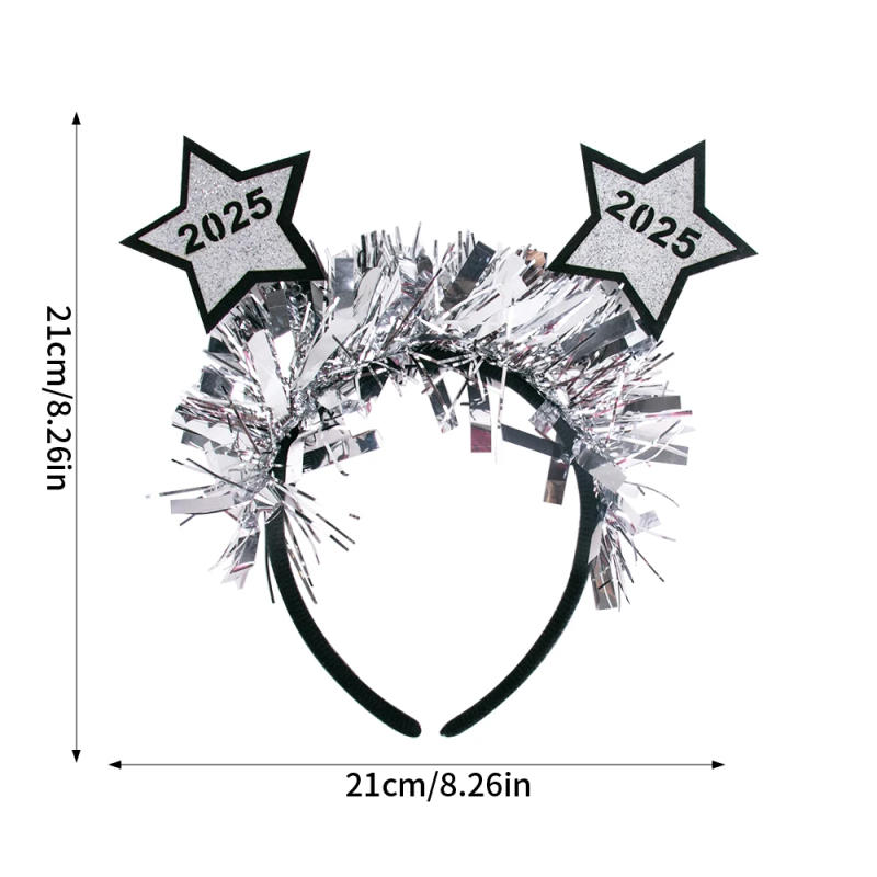 Description Picture 3 of item2025 New Year Headband Glitter Star Sequin Colorful Hairhoop Happy New Year Headwear Photo Prop Merry Christmas Party Decoration