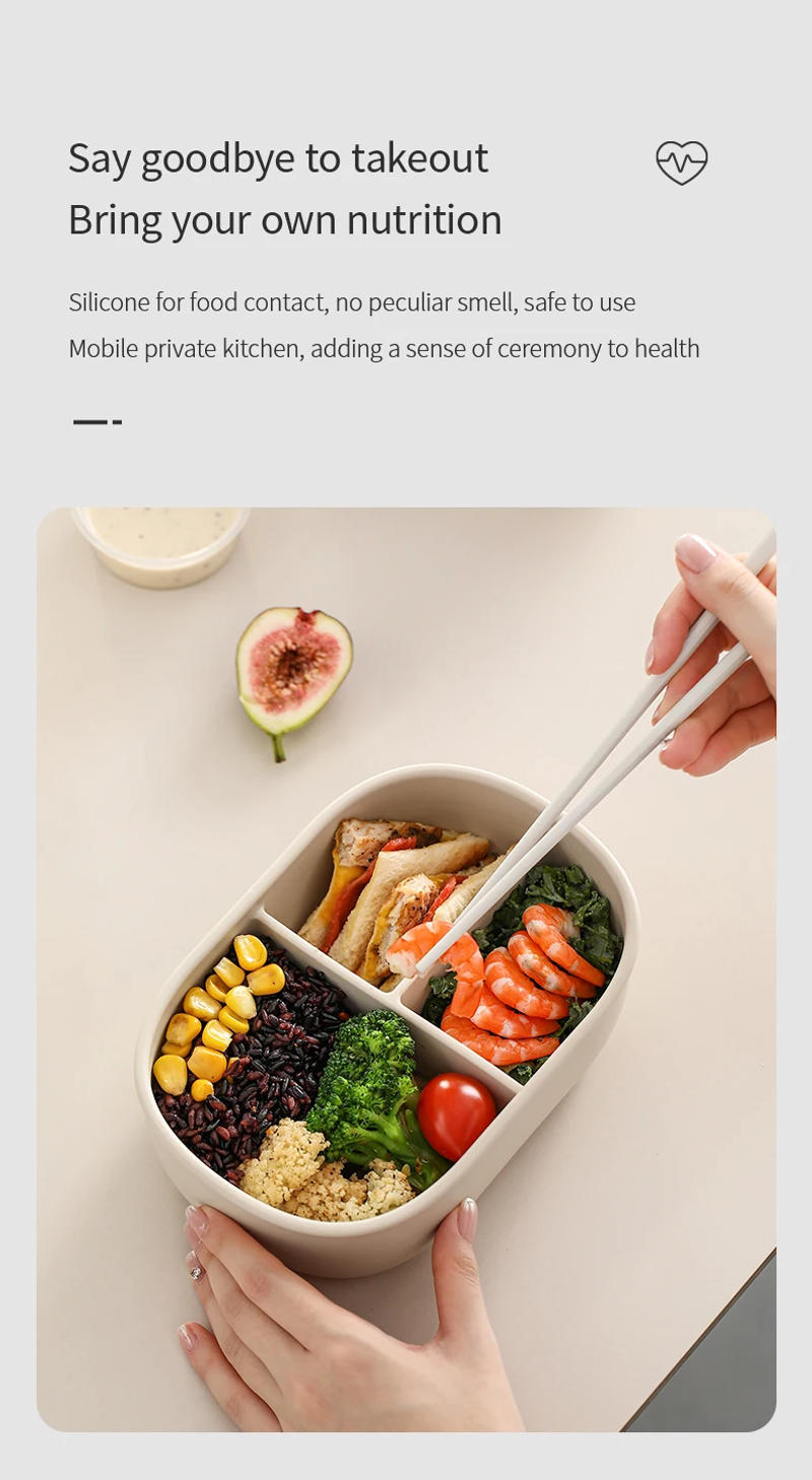 Description Picture 3 of item3-Grid 900ml Silicone Lunch Box With Lid Microwaveable Fruit Lunch Box Refrigerator Fresh-Keeping Box Picnic Outdoor Lunch Box