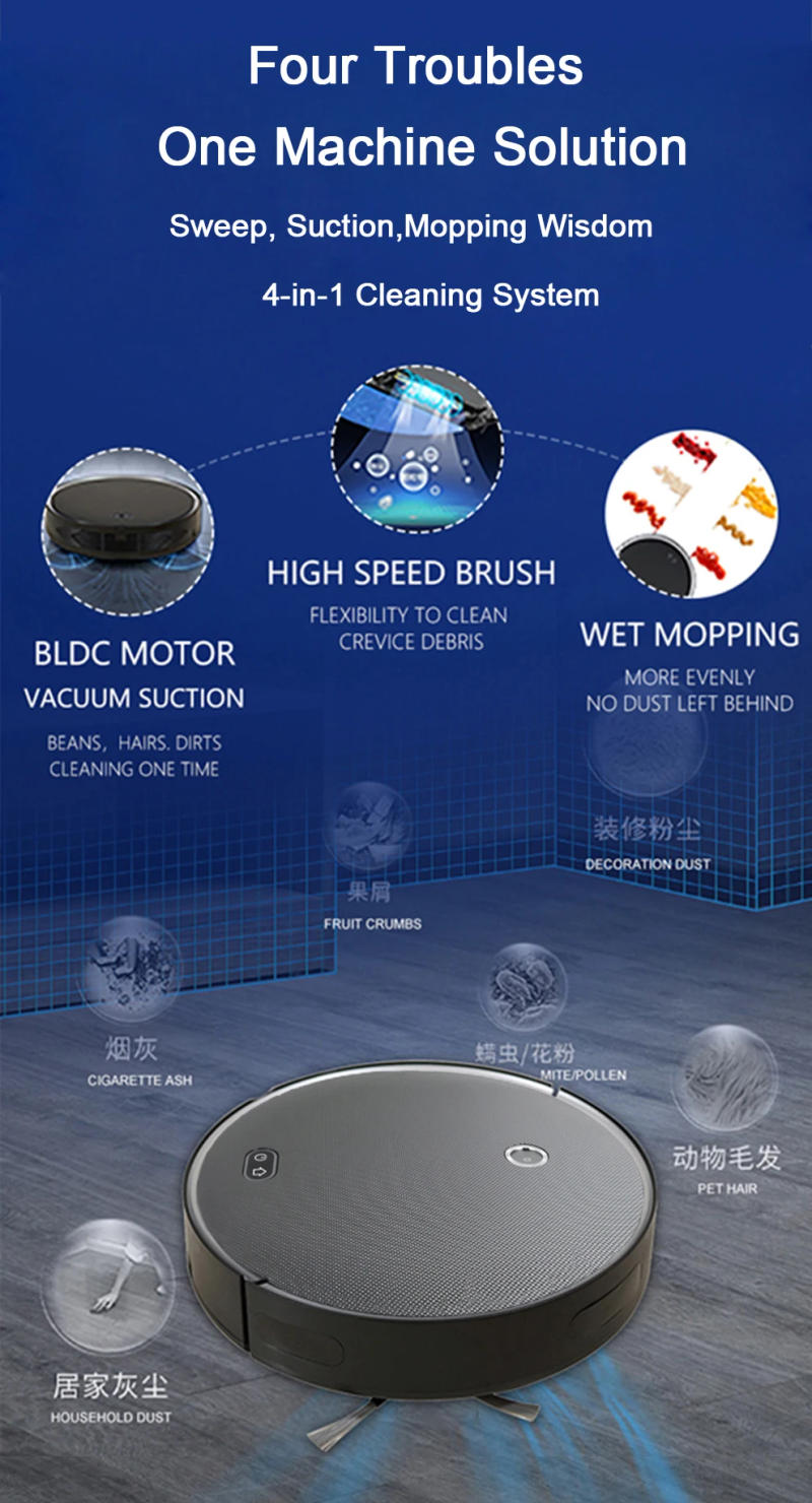Description Picture 4 of itemPurerobo F8 Robot Vacuum Cleaner Wet Dry Smart Home Mop APP WIFI&Remote Control Smart Automatic Reharge Dust Removal Black Robot