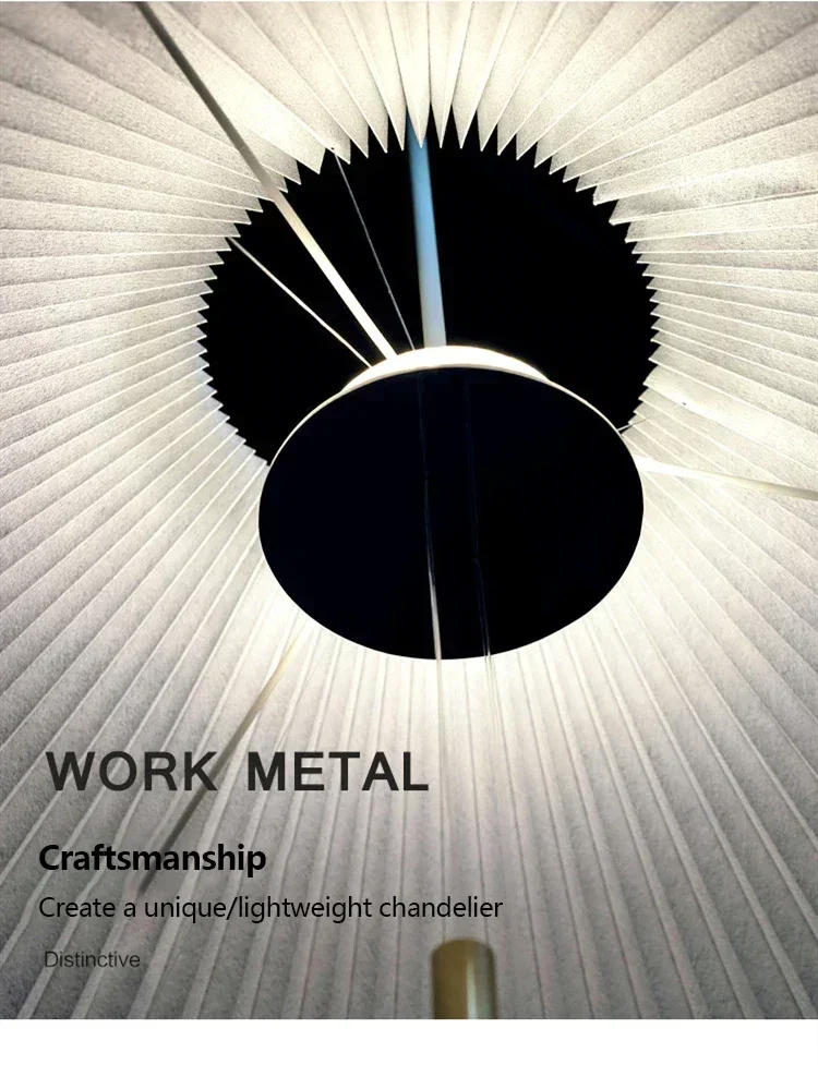 Description Picture 4 of itemArt Design Pleated Deformed Fabric Umbrella Chandeliers Home Decor LED Lighting Lamp for Bedroom Living Dining Room Luminaire