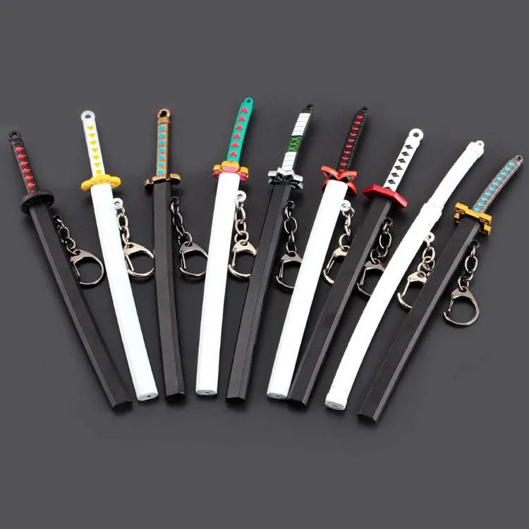 Description Picture 2 of item17cm Demon Slayer Sword Keychains Mini Japanese Katana Samurai Key Chain Metal Katana Simulation Pendant Decor Anime Toy Gift