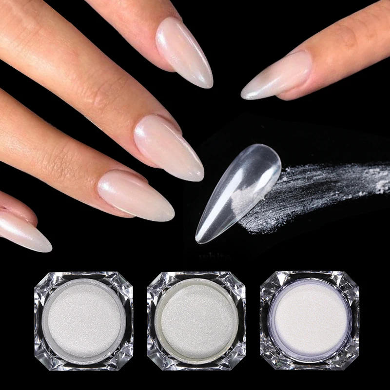 Description Picture 3 of itemWhite Chrome Shell Pearl Nail Powder Pigment Mirror Aurora Laser Silver Nail Glitter Dust Chrome Manicure Nail Art Decoration