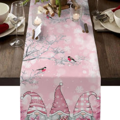 Pink Gnomes Xmas Tree Snowflake Christmas Linen Table Runners Dresser Scarf Winter Xmas Kitchen Party Decor Navidad Decorations