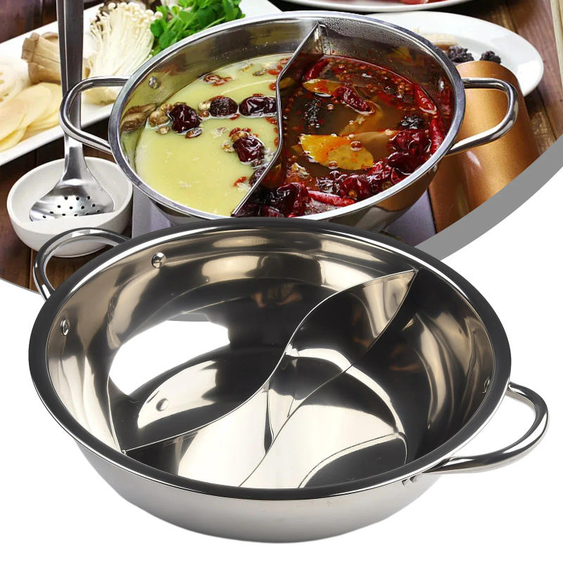 Description Picture 3 of item28/30cm Twin Divided Hot Pot Stainless Steel Hotpot Kitchen Cooker Home Cooking Cookware Dish Plate Compatible Cooker Gas Stove