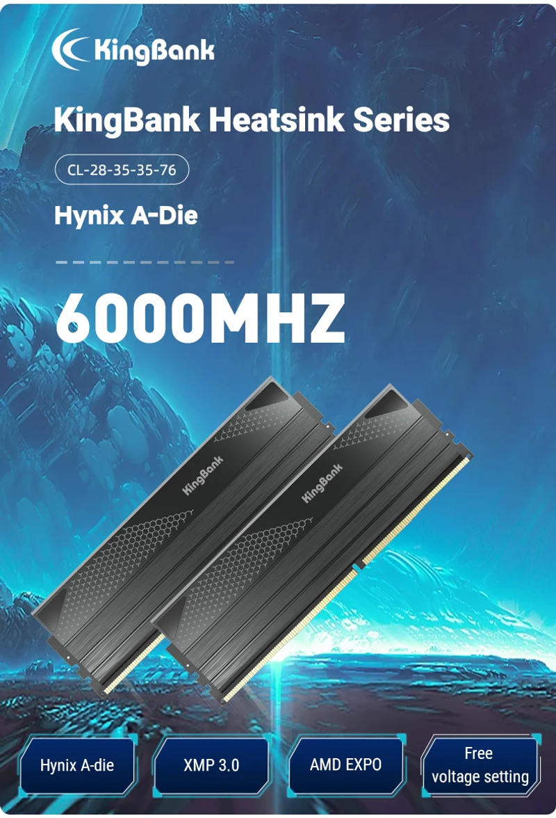 Description Picture 3 of itemKingBank Memoria DDR5 RAM 16GBX2 / 16GB CL28 6000MHZ Rams Memory DDR5 Kit UDIMM Dual Channel Computador Desktop PC Hynix A die