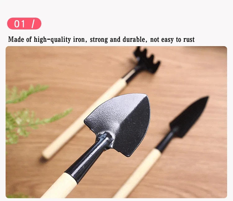 Description Picture 6 of itemMini Garden Potting Tool Wooden Handle Shovel, Rake, Multi-purpose Household, Plant, Bonsai, Loose Soil, Set of3 Gardening Tools