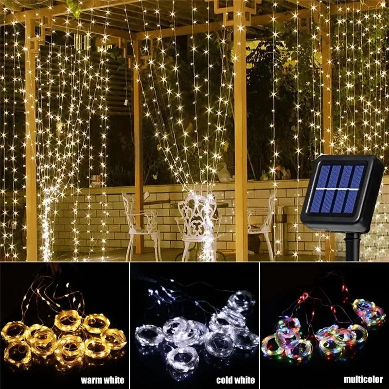 Description Picture 3 of item1pc Solar 3x3/3*2/3*1 LED Curtain Bedroom Lights Christmas Garland Fairy Light Festoon Wedding Home Bedroom Decoration Lighting
