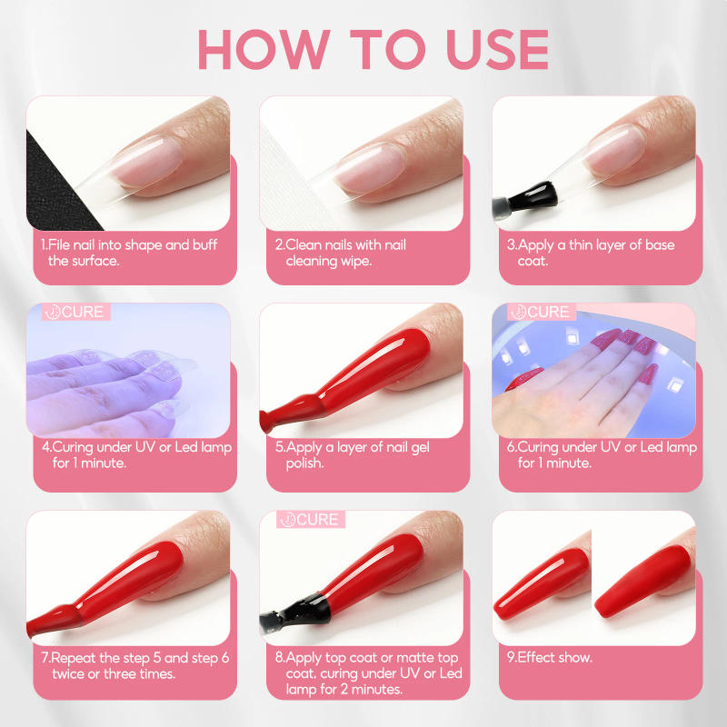 Description Picture 6 of itemCOSCELIA 3pcs Gel Base Coat Top Coat Set Nail Matte Glossy Effect Long Lasting Semi-permanent Gel Nail Primer Manicure Nail Set
