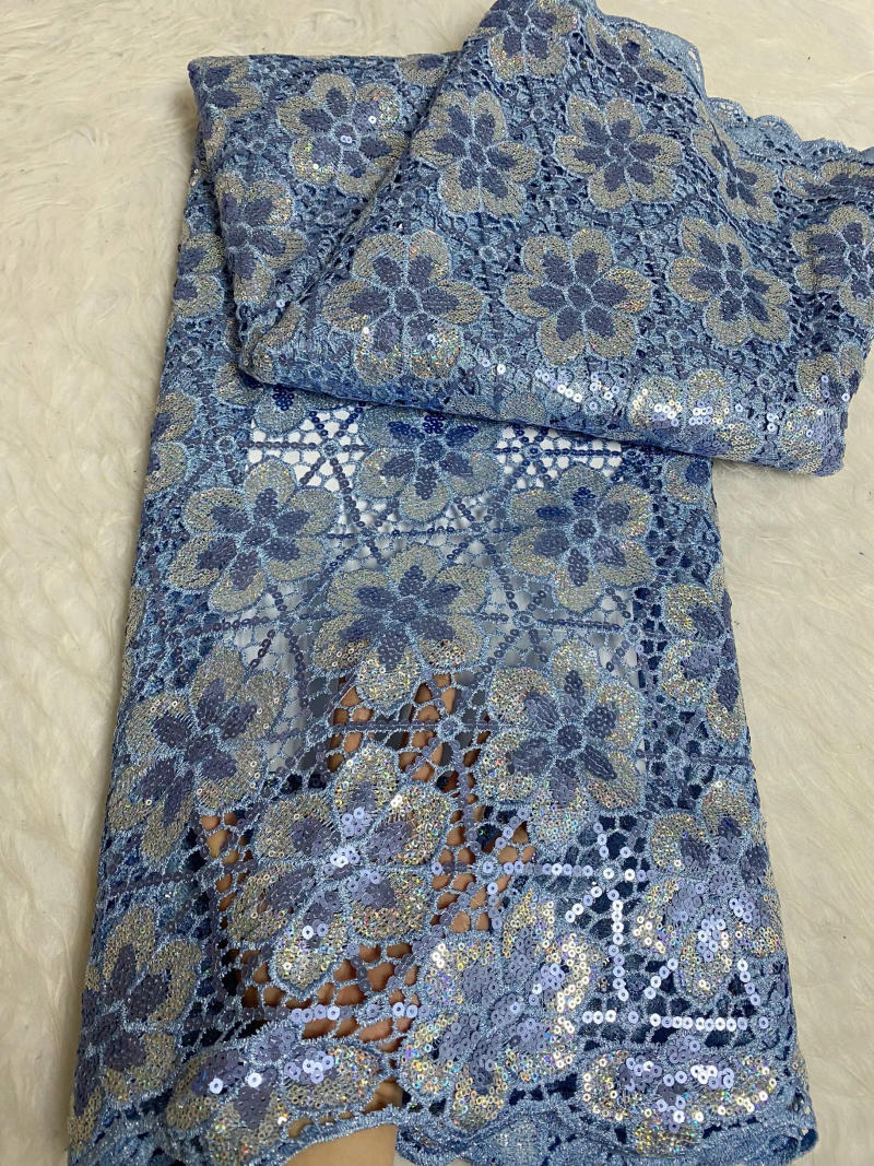 Description Picture 5 of item5 Yard Newest Hot Selling French Lace With Sequins African Tulle Cord Lace Net Embroidered Fabric For Wedding Party