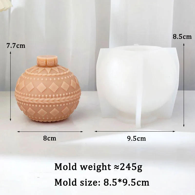 Description Picture 3 of itemLine Striped Lantern Ball Candle Silicone Mold Handmade Sphere Craft Scented Candle Gypsum Soap Resin Mould New Year Decor Gifts