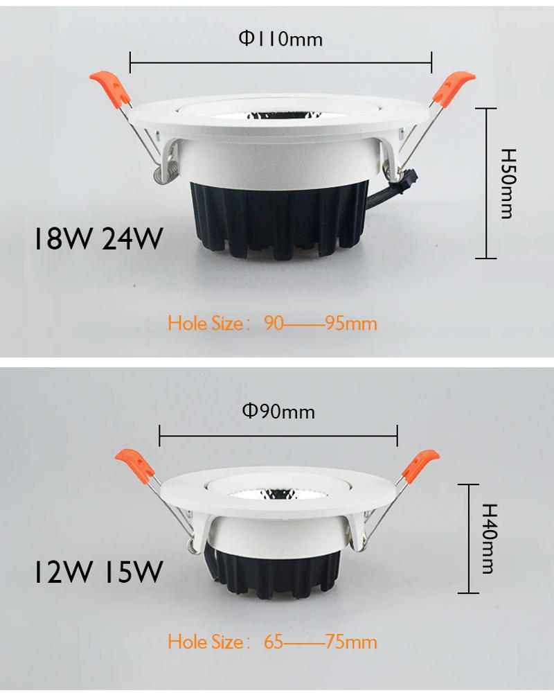 Description Picture 4 of itemDimmable LED Downlights 7W 9W Spot Lights 12W 15W AC90V-260V 5W 18W 24W COB Chip Recessed Ceiling Lamps For Home Illumination