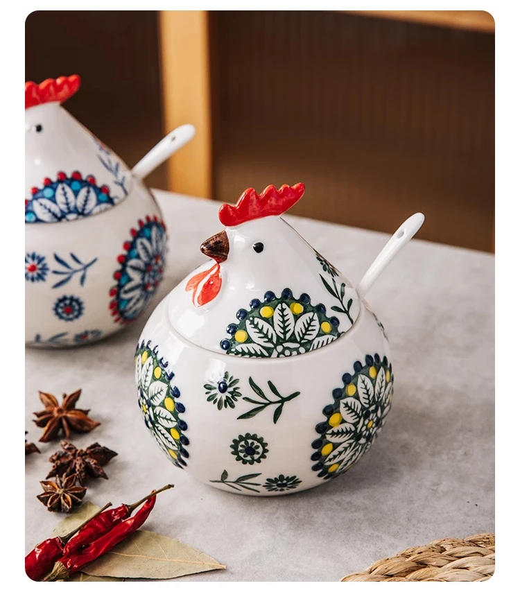 Description Picture 5 of itemCreative Ceramic Seasoning Jar Rooster Seasoning Box Home with Lid Seasoning Box Pepper Salt Jar Moisture-proof Kitchen Tools